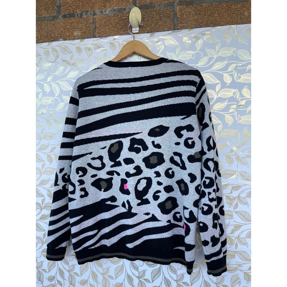Brodie WISPR Silk Cotton Cashmere Zebra Leopard Animal Print Sweater L Grey Neon - Picture 4 of 7